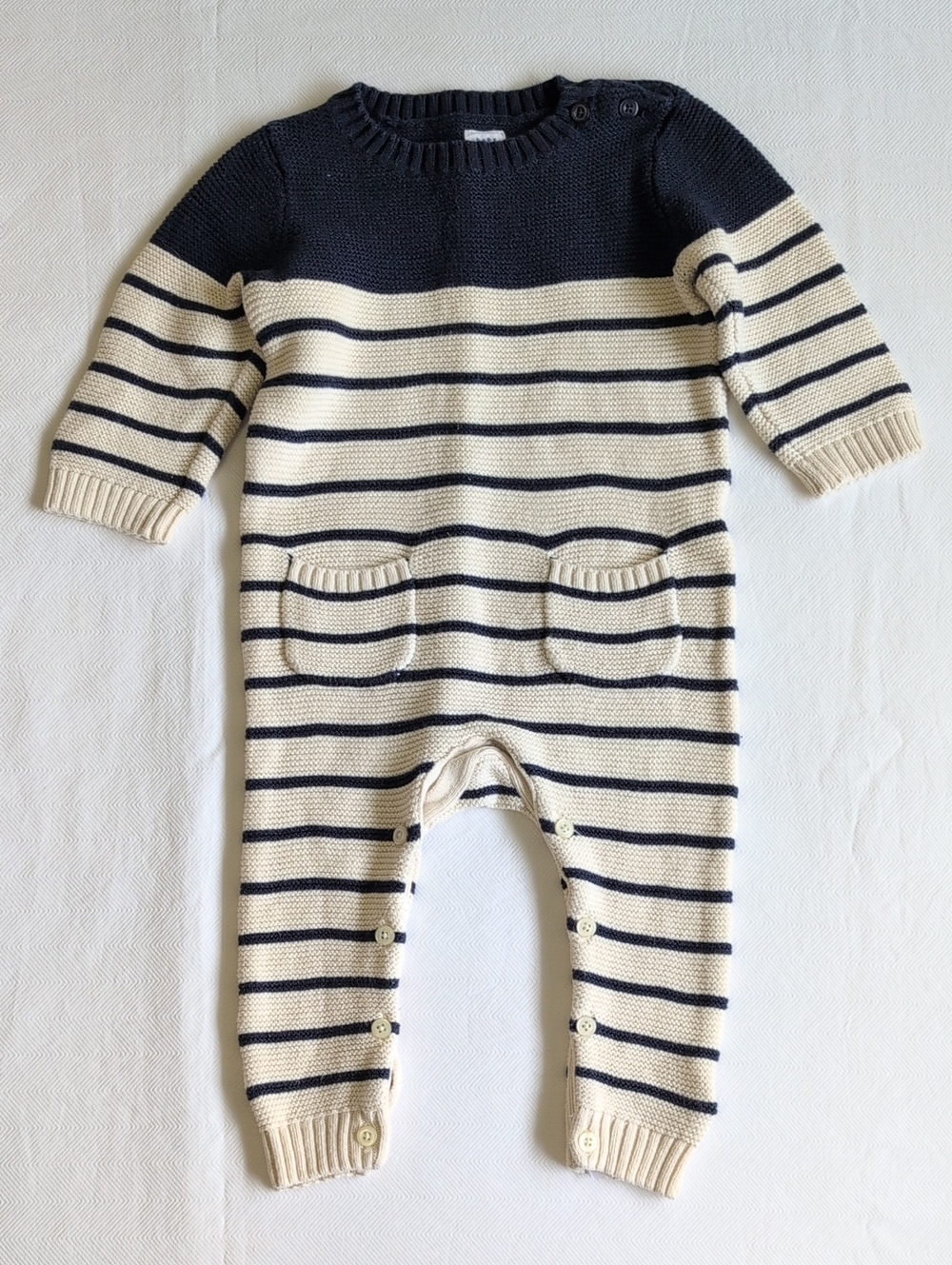 BABY GAP | Heavy Cotton Knit Nautical Stripe Romper Jumpsuit Pockets | 6-12M